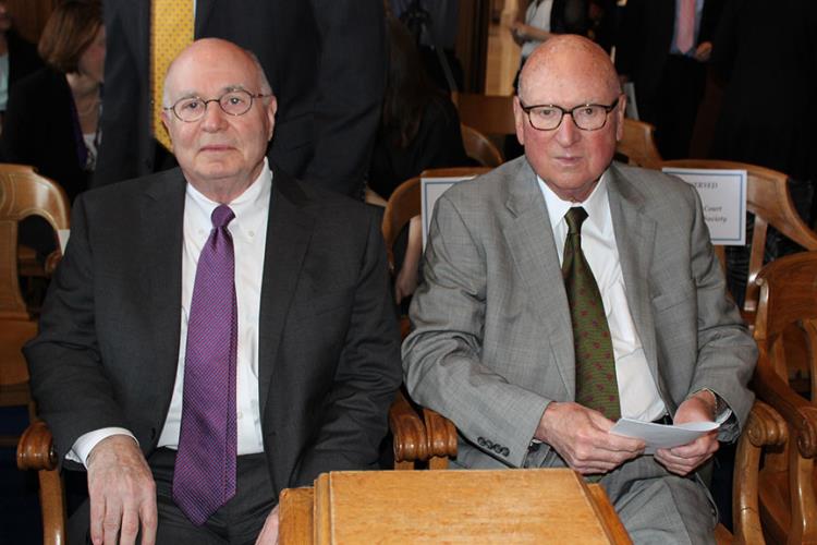 Former Supreme Court Justice C. Ian McLachlan (left) and Judge Trial Referee John Langenbach.