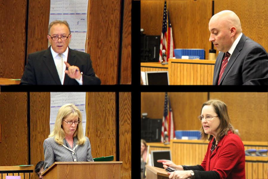 Law Day speakers (clockwise from top left) Attorney Michael F. Romano, Atty. Alfonzo Sirica, Public Defender, Secretary of State Denise Merrill, Attorney Elisa Villa.