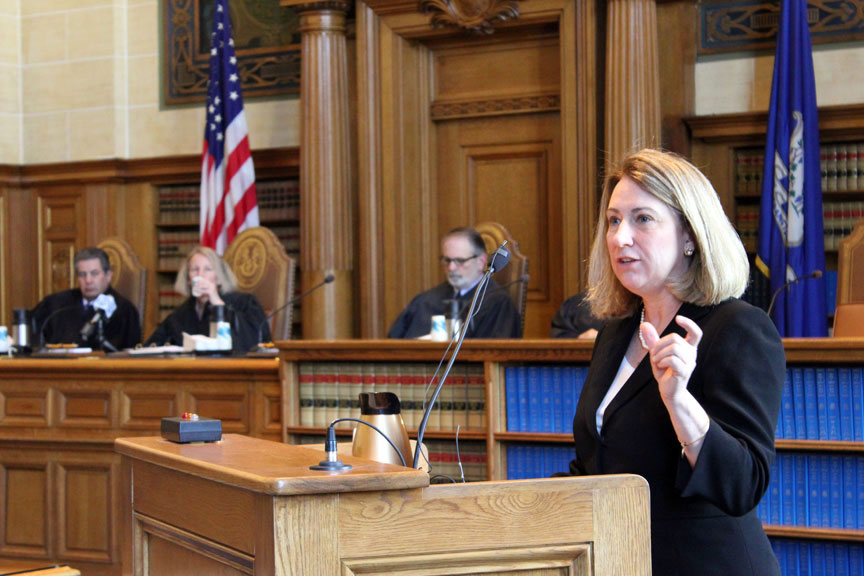 Kimberly A. Knox, president of the Connecticut Bar Association, addresses the audience.