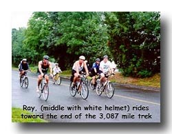 Ray rides toward the end of his long trek