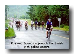Ray and friends approach the finish line with police escort