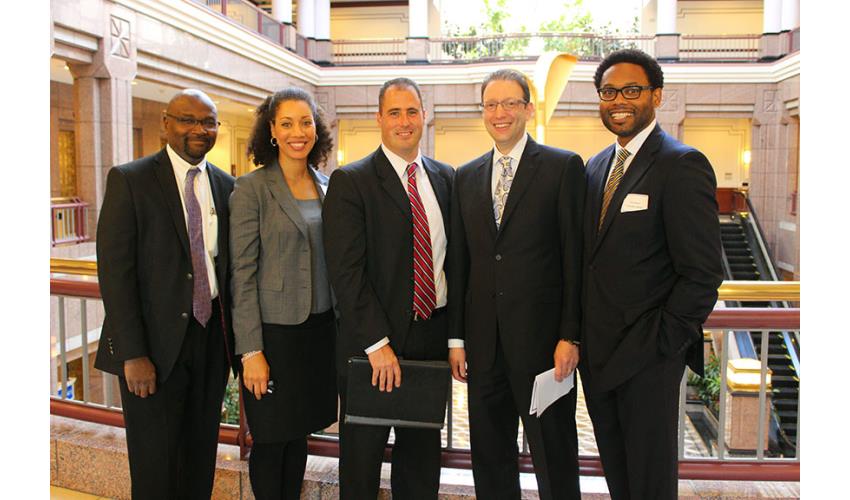 Members of the Diversity Week Committee (L to R:) Associate Supreme Court Justice Richard A. Robinson, Chair,<br>Shawna Woodard, Paul Bourdoulous, Stephen Ment and Troy Brown.