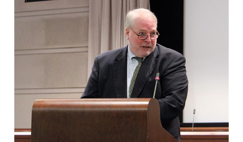 The Hon. Patrick L. Carroll III, Chief Court Administrator of the Judicial Branch, delivers closing remarks<br>at the Diversity Week Opening Celebration.