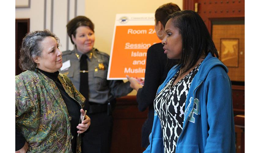 Robin P. McHaelen, Founder and Executive Director of True Colors, answers questions following her lecture.