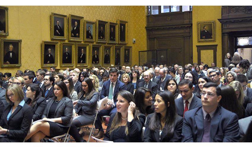 Candidates for admission to the bar await the beginning of the morning ceremony.