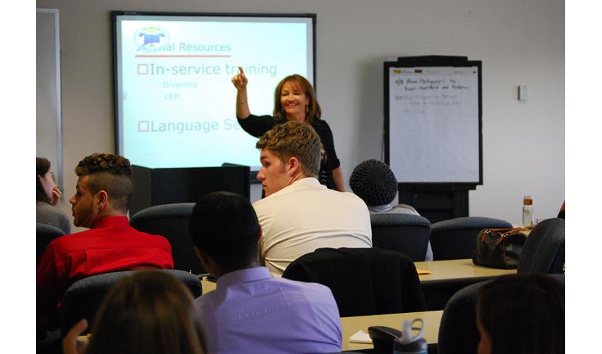 Volunteer and Intern Coordinator Juana Brown provides valuable information to the new interns. 