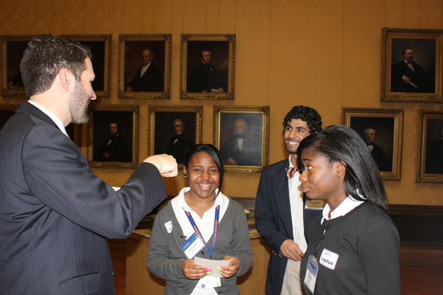 Dr. Spencer talks with students from Bloomfield and Hartford schools.